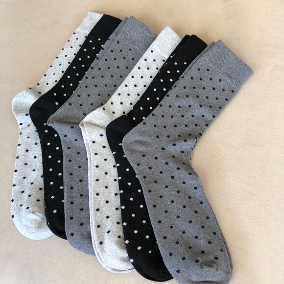6 Pairs Men's Socks. Cotton Blend Crew Dress Polka Dots Socks, - Picture 2 of 10